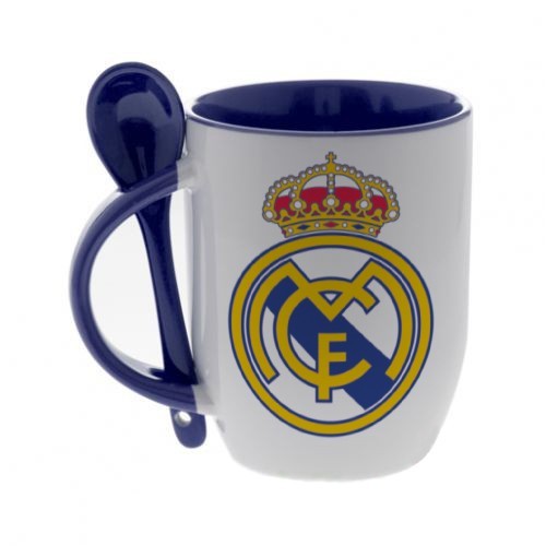 Кружка синяя, с ложкой футбольного клуба Реал Мадрид